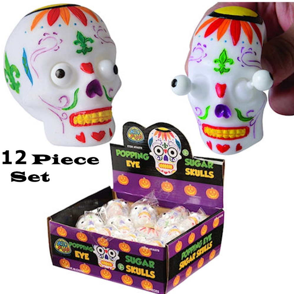 Sugar Skull Head Eyes Pop Out 12 Pcs Toy Set